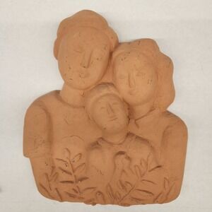Medium family Terracotta‎ Clay Sculpture Art Plaque Handmade Home Decor Rustic